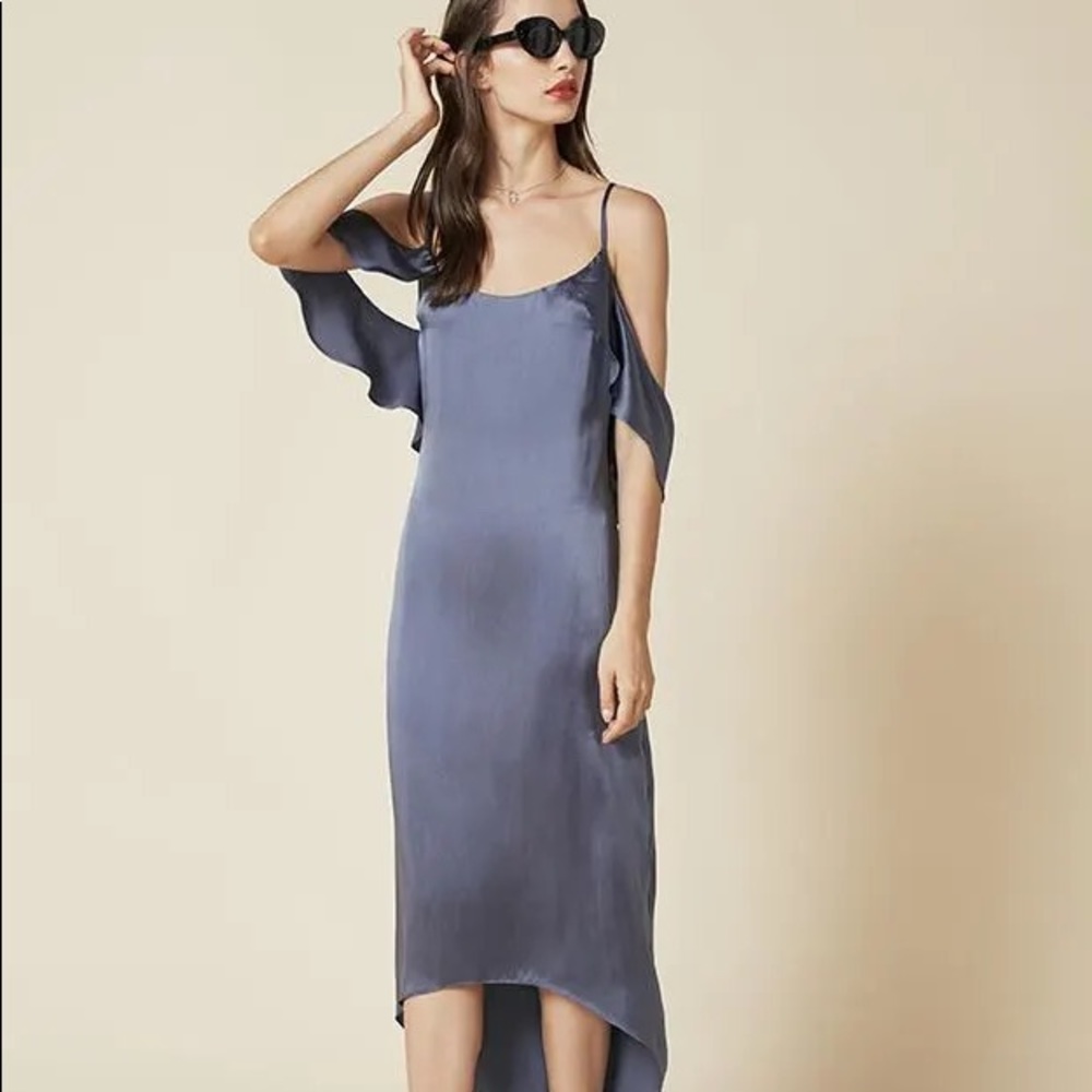 REFORMATION Blue Silk Satin Wave Dress XS